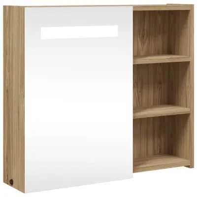 vidaXL Kopalniška omarica z ogledalom z LED lučko hrast 60x13x52 cm