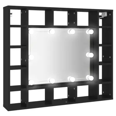 vidaXL LED omarica z ogledalom črna 91x15x76,5 cm