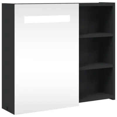 vidaXL Kopalniška omarica z ogledalom z LED lučko črna 60x13x52 cm