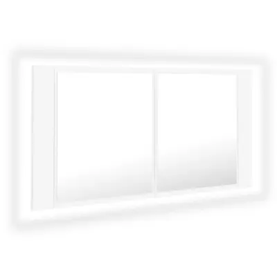 vidaXL LED kopalniška omarica z ogledalom bela 90x12x45 cm akril