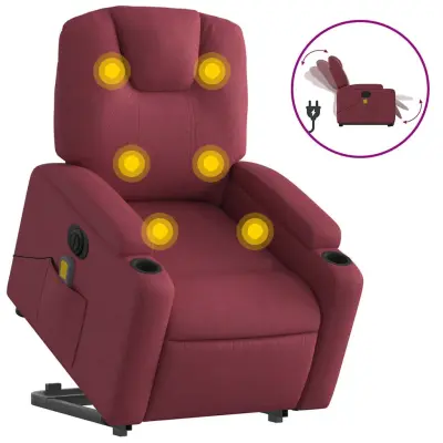vidaXL Električni masažni naslanjač s funkcijo vstajanja vinsko rdeč