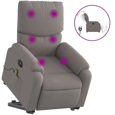 vidaXL Električni masažni naslanjač s funkcijo vstajanja taupe