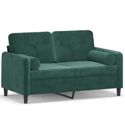 vidaXL Kavč dvosed z okrasnimi blazinami temno zelen 120 cm žamet