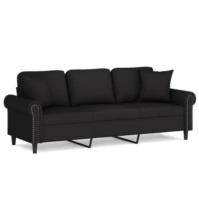 vidaXL Kavč trosed z okrasnimi blazinami črn 180 cm žamet