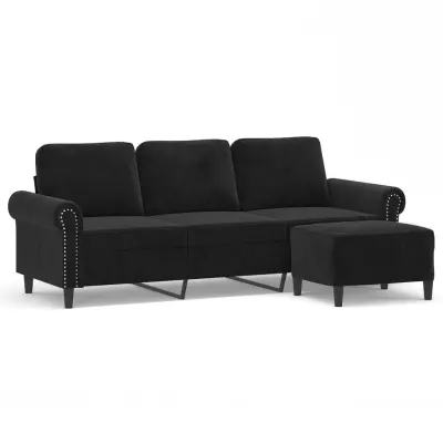 vidaXL Trosed s stolčkom za noge črn 180 cm žamet