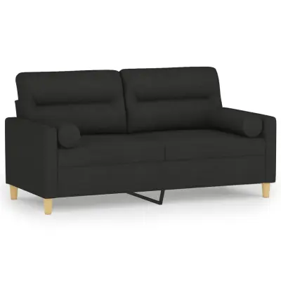 vidaXL Kavč dvosed z blazinami črn 140 cm blago