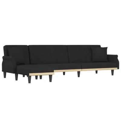 vidaXL Raztegljiv kavč L oblike črn 271x140x70 cm žamet