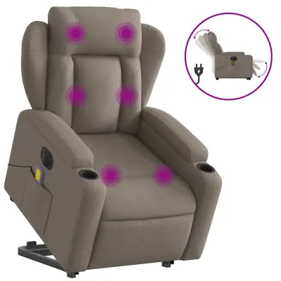 vidaXL Električni masažni naslanjač s funkcijo vstajanja taupe