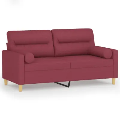 vidaXL Kavč dvosed z blazinami vinsko rdeč 140 cm blago