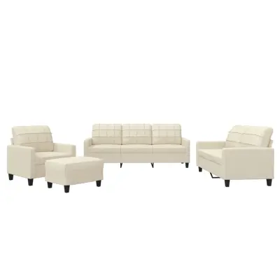 vidaXL Sedežna garnitura 4-delna z blazinami krem umetno usnje