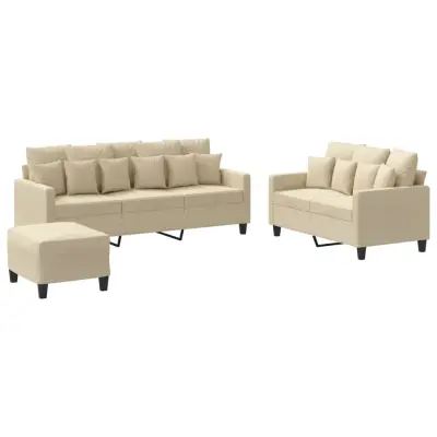 vidaXL Sedežna garnitura 3-delna z blazinami krem blago