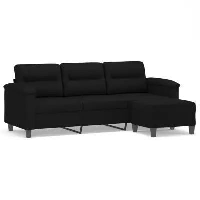 vidaXL Trosed s stolčkom za noge črn 180 cm blago iz mikrovlaken