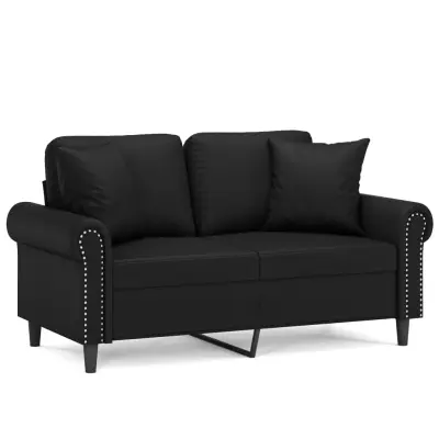 vidaXL Kavč dvosed z okrasnimi blazinami črn 120 cm umetno usnje