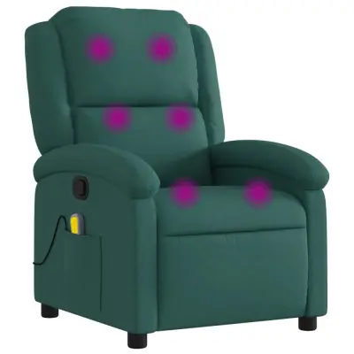 vidaXL Masažni naslanjač temno zeleno blago