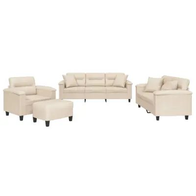 vidaXL Sedežna garnitura 4-delna z blazinami bež mikrovlakna
