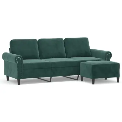 vidaXL Trosed s stolčkom za noge temno zelen 180 cm žamet