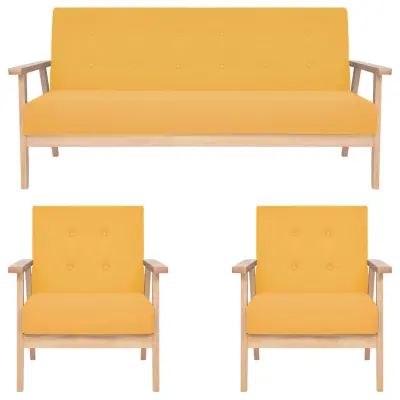 vidaXL Komplet kavčev 3-delni iz blaga rumene barve