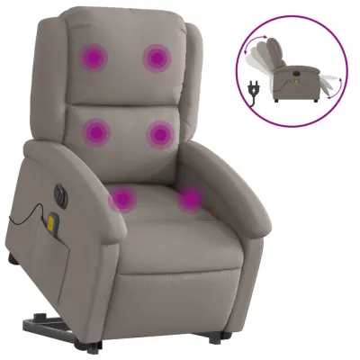 vidaXL Električni masažni naslanjač s funkcijo vstajanja taupe