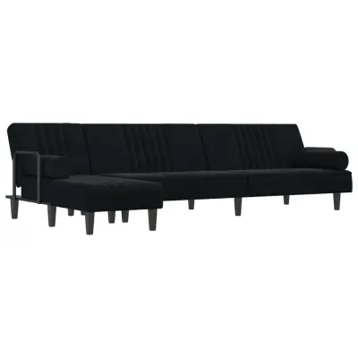 vidaXL Raztegljiv kavč L oblike črn 260x140x70 cm žamet