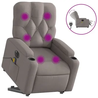 vidaXL Električni masažni naslanjač s funkcijo vstajanja taupe