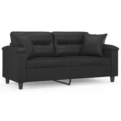 vidaXL Kavč dvosed z okrasnimi blazinami črn 140 cm umetno usnje