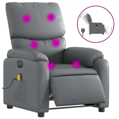 vidaXL Električni masažni naslanjač sivo umetno usnje