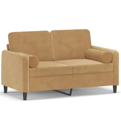 vidaXL Kavč dvosed z okrasnimi blazinami rjav 120 cm žamet