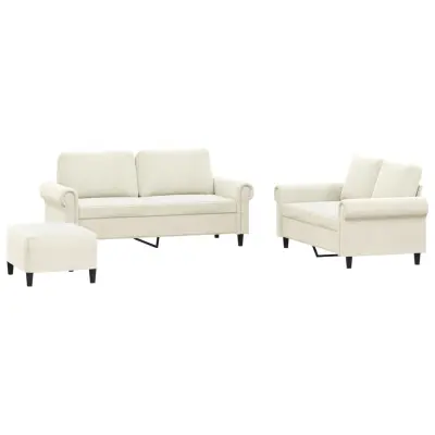 vidaXL Sedežna garnitura 3-delna z blazinami krem žamet