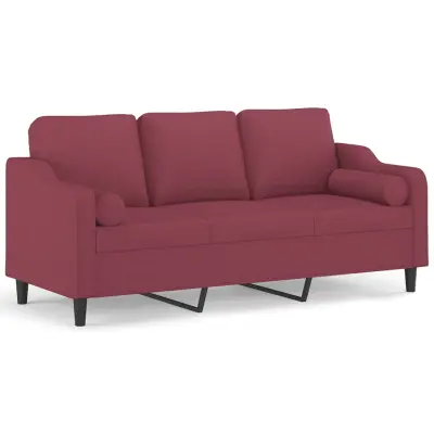 vidaXL Kavč trosed z okrasnimi blazinami vinsko rdeč 180 cm blago