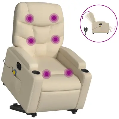 vidaXL Električni masažni naslanjač s funkcijo vstajanja krem