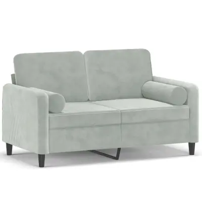 vidaXL Kavč dvosed z okrasnimi blazinami svetlo siv 120 cm žamet