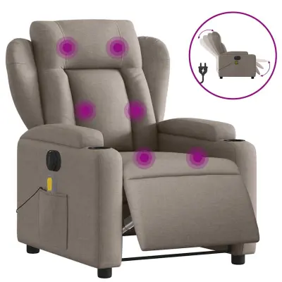 vidaXL Električni masažni naslanjač taupe blago