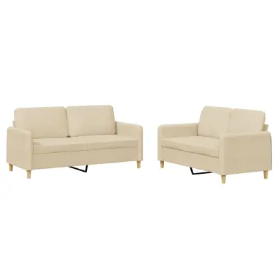 vidaXL Sedežna garnitura 2-delna z blazinami krem blago