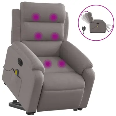 vidaXL Električni masažni naslanjač s funkcijo vstajanja taupe