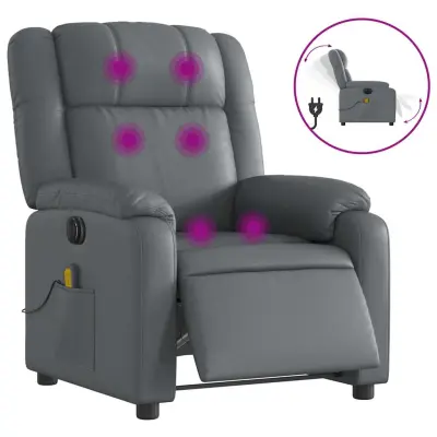 vidaXL Električni masažni naslanjač sivo umetno usnje