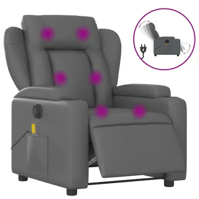 vidaXL Električni masažni naslanjač sivo umetno usnje
