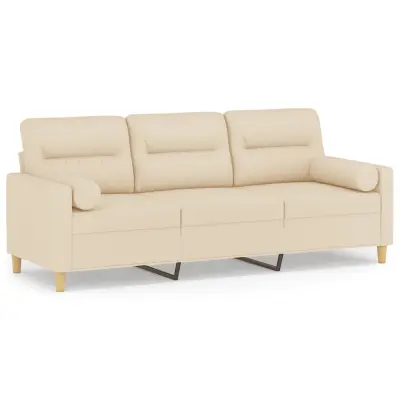 vidaXL Kavč trosed z blazinami krem 180 cm blago
