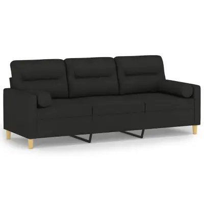 vidaXL Kavč trosed z blazinami črn 180 cm blago