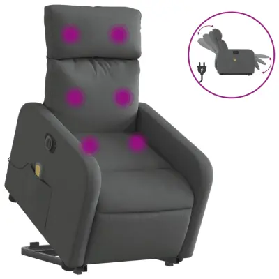 vidaXL Električni masažni naslanjač s funkcijo vstajanja temno siv