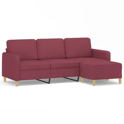 vidaXL Kavč trosed s stolčkom za noge vinsko rdeč 180 cm blago