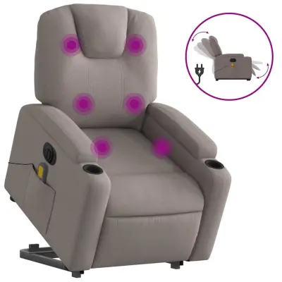 vidaXL Električni masažni naslanjač s funkcijo vstajanja taupe
