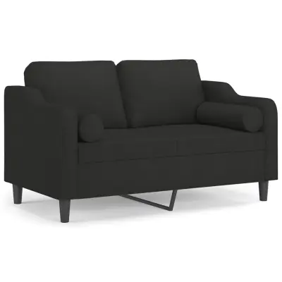 vidaXL Kavč dvosed z blazinami črn 120 cm blago