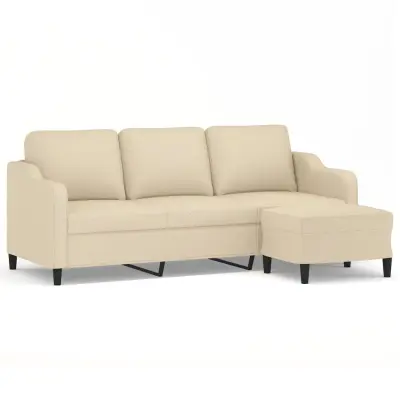 vidaXL Kavč trosed s stolčkom za noge krem 180 cm blago