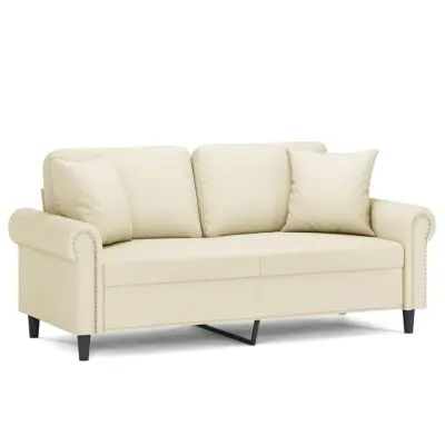 vidaXL Kavč dvosed z okrasnimi blazinami krem 140 cm umetno usnje