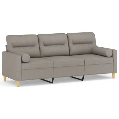vidaXL Kavč trosed z okrasnimi blazinami taupe 180 cm blago