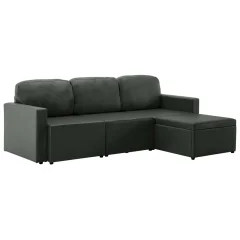 vidaXL Modularni kavč trosed z ležiščem sivo umetno usnje