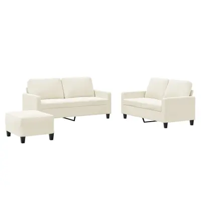 vidaXL Sedežna garnitura 3-delna z blazinami krem žamet