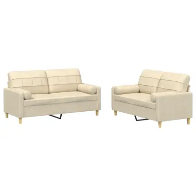 vidaXL Sedežna garnitura 2-delna z vzglavniki krem blago