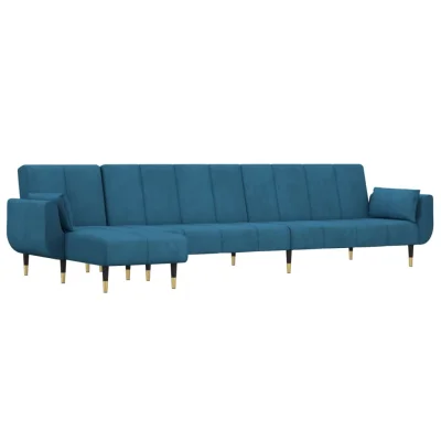 vidaXL Raztegljiv kavč L oblike moder 275x140x70 žamet