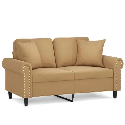 vidaXL Kavč dvosed z okrasnimi blazinami rjav 120 cm žamet
